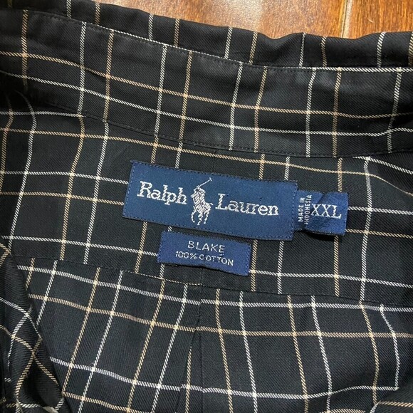 Polo Ralph Lauren Vintage 90s Big & Tall Checkered Black Tan Button Up Shirt XXL - Picture 5 of 7